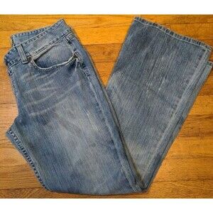 BKE Culture Jeans Women's 31 x 29.5 Blue Stretch Bootcut Whiskering Distressed